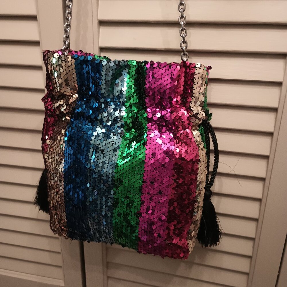 Vintage Betsy Johnson colorful Striped Sequins purse.